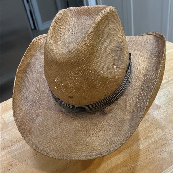 Tan Straw Cowboy Hat and leather interior band- rustic look by design - Picture 4 of 16